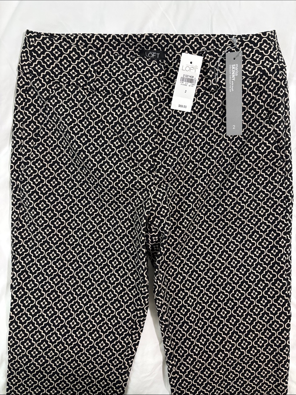 LOFT Black and White Geometric Slim Pants